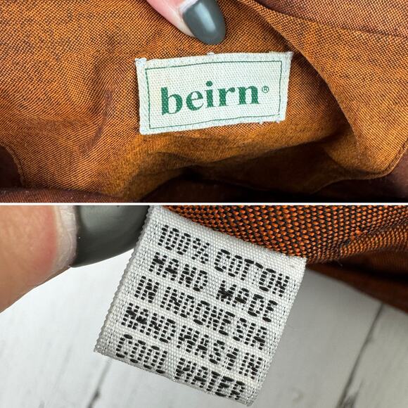 VTG Beirn Brown Cotton Raffia and Leather Trim Shoulder Tote Bag Hand Made - Picture 15 of 15